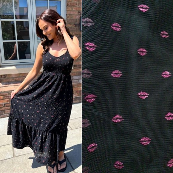 Betsey Johnson Fuchsia Sparkle Lips Dress Valentine’s Day - Picture 1 of 16